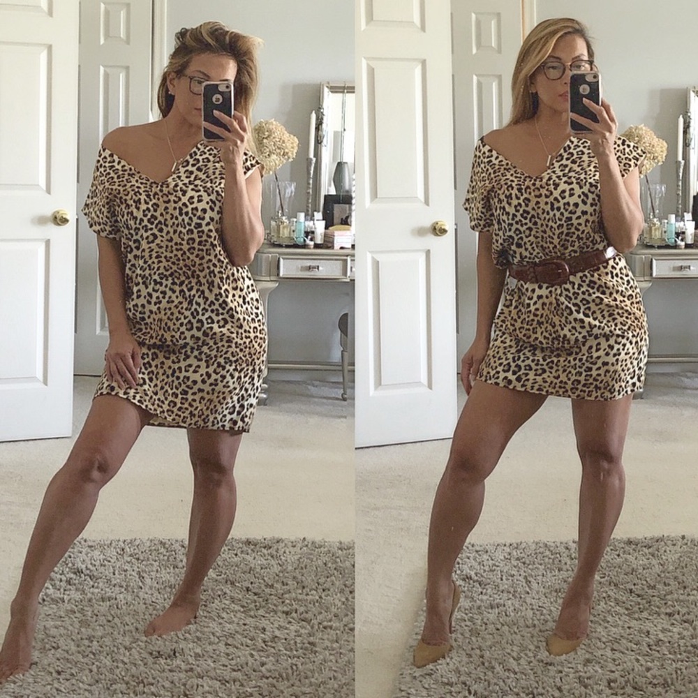 V NECK LEOPARD PRINT SHIFT DRESS - Picture 2 of 6